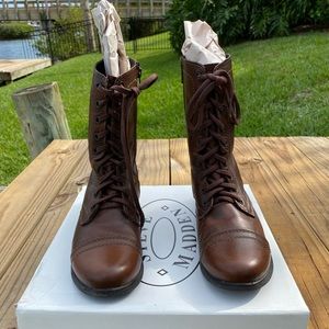 Steve Madden | Troopa Brown Leather Moto Lace Boots Size 9